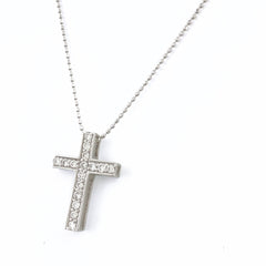 クロスモチーフ デザインネックレス WG ホワイトゴールド ペンダント メレダイヤ 十字架 ネックレス K18 WG ダイヤモンド レディース 【中古】nbjwl