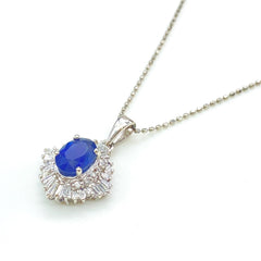 サファイア デザインネックレス プラチナ ペンダント メレダイヤ  ネックレス Pt900 Pt850 サファイア レディース 【中古】 
 ラッピング可