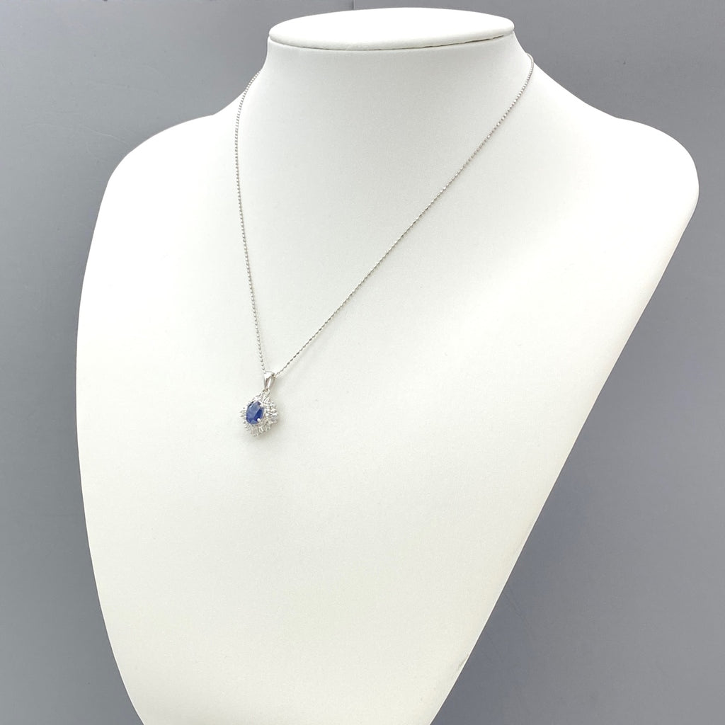 サファイア デザインネックレス プラチナ ペンダント メレダイヤ  ネックレス Pt900 Pt850 サファイア レディース 【中古】 
 ラッピング可