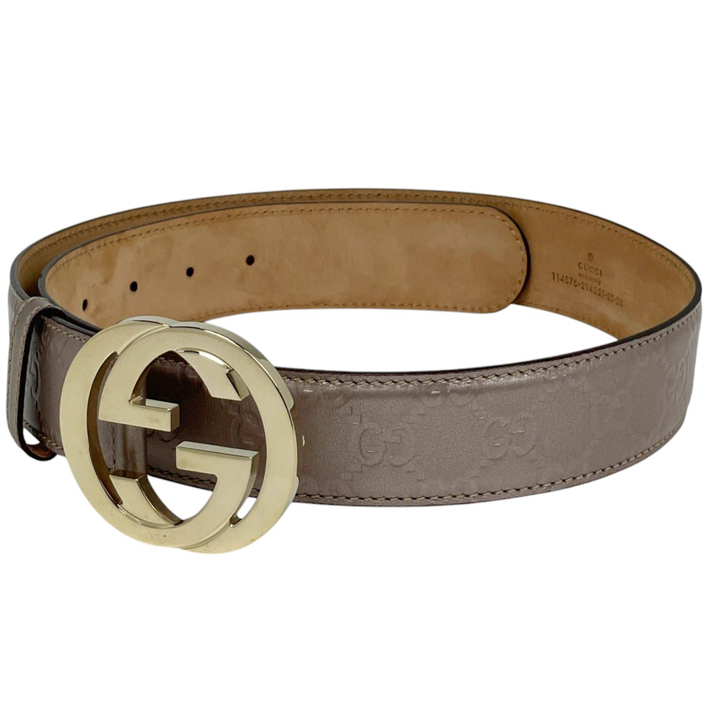 【在庫一掃】 グッチ インターロッキングG ベルト グッチシマ シマレザー メタリックピンク レディース brbag brbag 【中古】