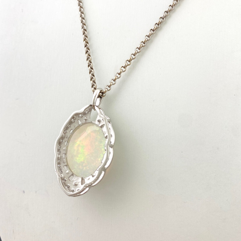 オパール デザインネックレス WG ホワイトゴールド プラチナ ペンダント メレダイヤ ダイヤモンド ネックレス K18 WG オパール レディース 【中古】nbjwl