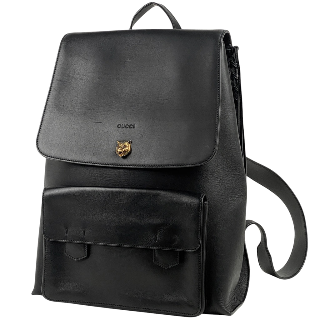 ✨美品✨グッチ リュック バックパック ロゴ型押し ナイロン レザー ブラック GUCCI グッチ リュック バックパック ロゴ プリント レザー 黒