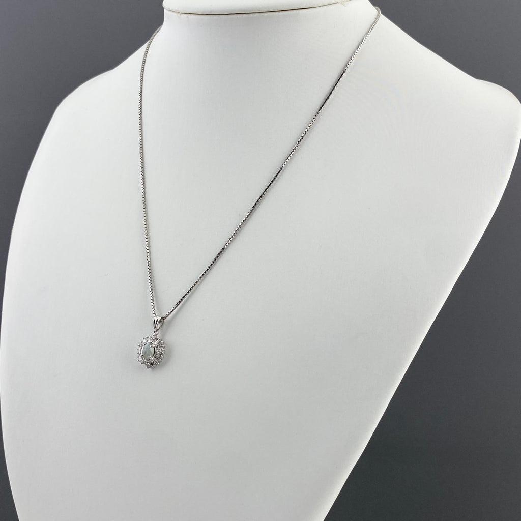 クリソベリルキャッツアイ デザインネックレス プラチナ ペンダント メレダイヤ ネックレス Pt900 Pt850 レディース 【中古】nbjwl