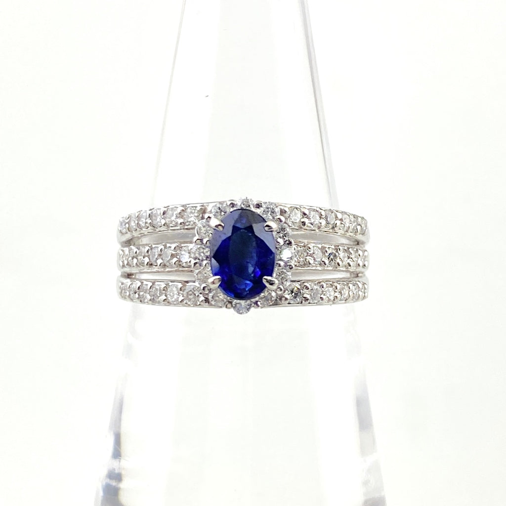 サファイア デザインリング プラチナ 指輪 メレダイヤ リング 12号 Pt900 サファイア ダイヤモンド レディース 【中古】nbjwl