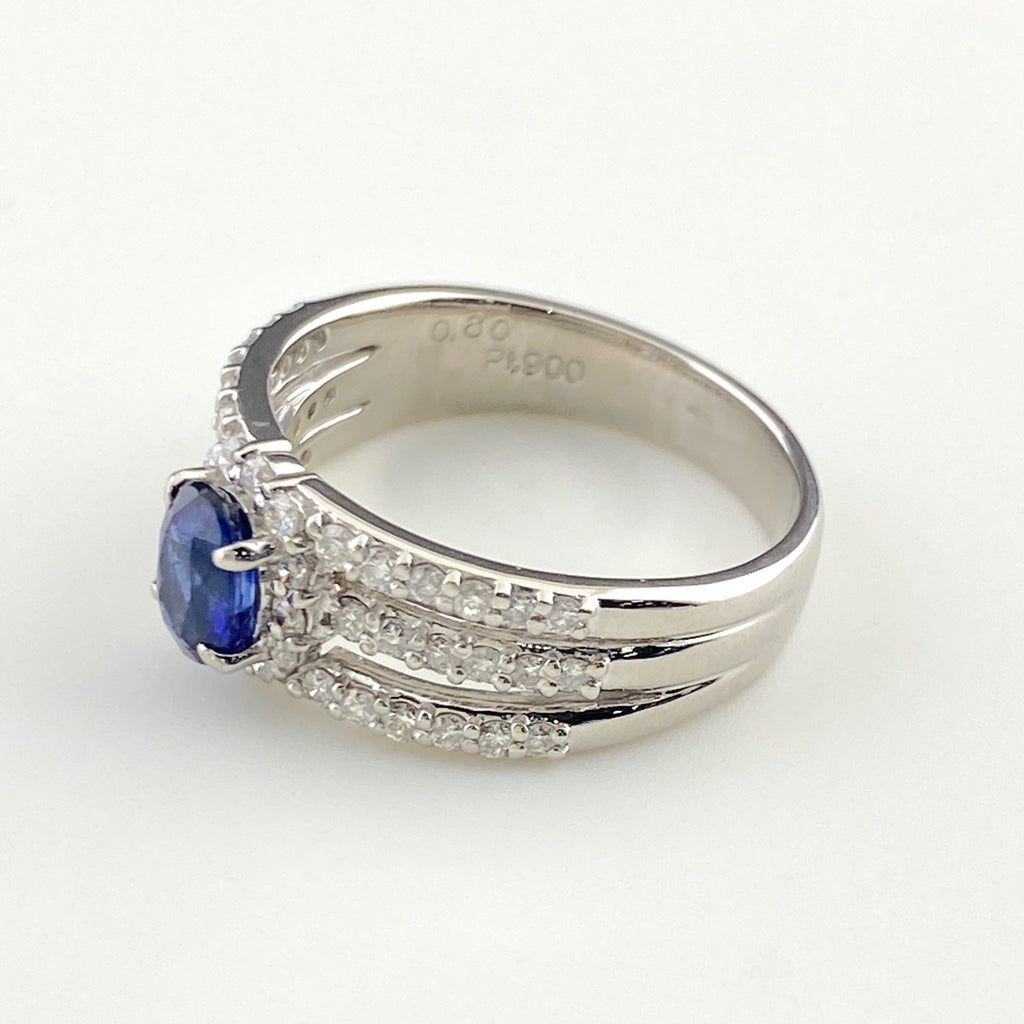 サファイア デザインリング プラチナ 指輪 メレダイヤ リング 12号 Pt900 サファイア ダイヤモンド レディース 【中古】nbjwl