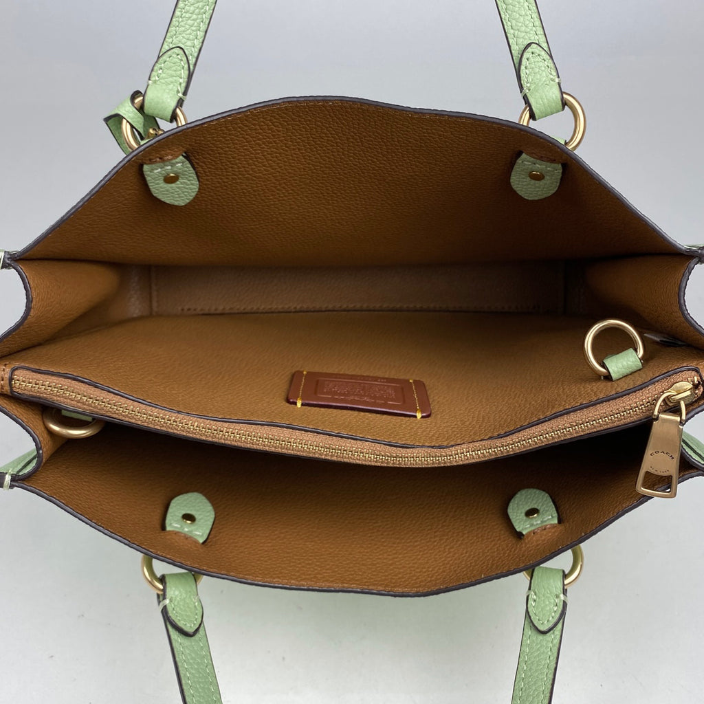 コーチ タイラー キャリーオール 2WAY ショルダーバッグ ハンドバッグ レザー ライトグリーン C3460 レディース 【中古】brbag