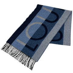 ルイ・ヴィトン シャルプ LVホライゾン ロゴ フリンジ マフラー マフラー ウール カシミヤ ブルー グレー メンズ 【中古】brbag