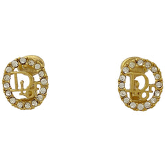 クリスチャンディオール ロゴ ラインストーン イヤリング オーバル イヤリング GP ゴールド レディース 【中古】bracc