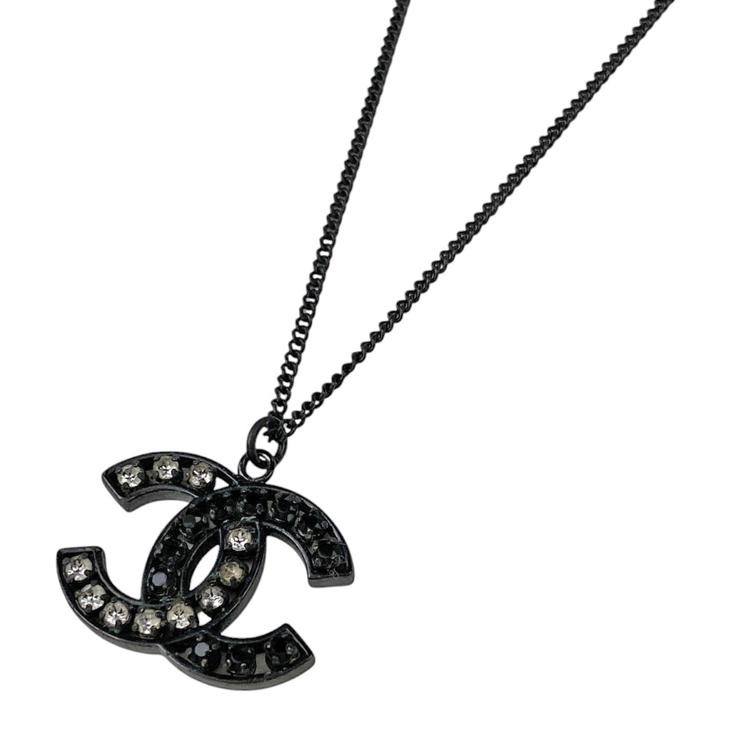シャネル ココマーク ラインストーン ネックレス メタル ブラック レディース 【中古】bracc