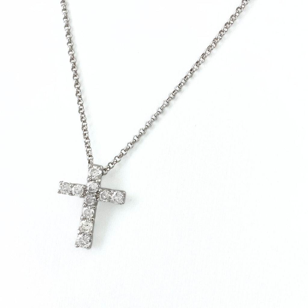 クロスモチーフ デザインネックレス プラチナ ペンダント メレダイヤ ネックレス Pt900 Pt850 ダイヤモンド レディース 【中古】nbjwl
