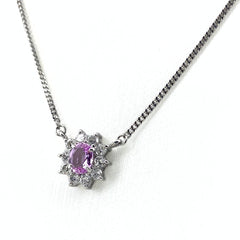 フラワーモチーフ デザインネックレス プラチナ ペンダント ピンクサファイア メレダイヤ 花 ネックレス Pt850 ピンクサファイア ダイヤモンド レディース 【中古】nbjwl