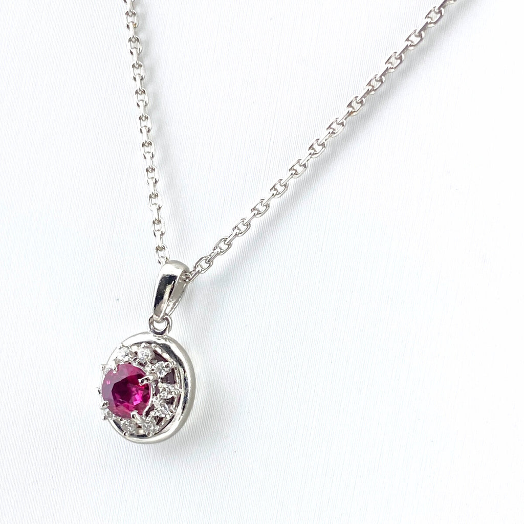 ルビー デザインネックレス プラチナ メレダイヤ ペンダント ネックレス Pt900 ルビー ダイヤモンド レディース 【中古】nbjwl