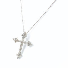 クロスモチーフ デザインネックレス WG ホワイトゴールド ペンダント メレダイヤ 十字架 ネックレス K18 WG ダイヤモンド レディース 【中古】nbjwl