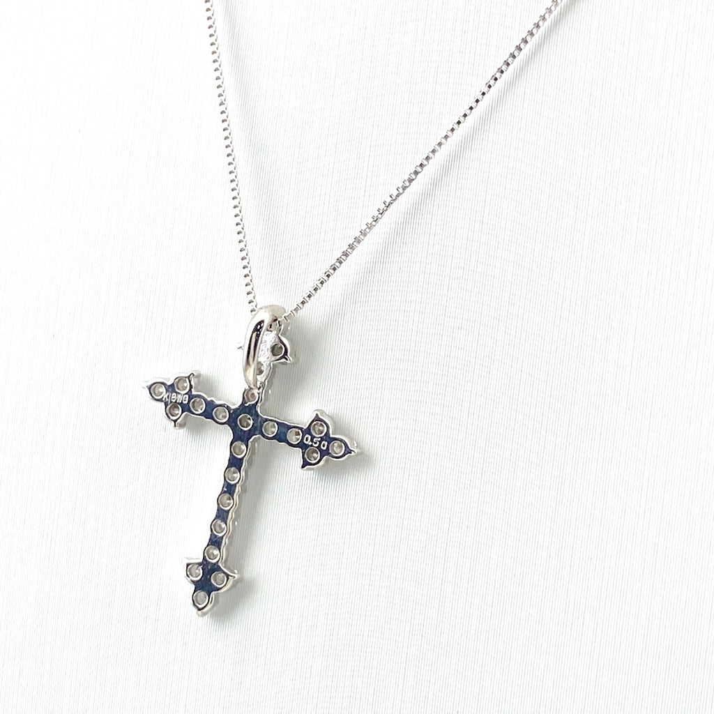 クロスモチーフ デザインネックレス WG ホワイトゴールド ペンダント メレダイヤ 十字架 ネックレス K18 WG ダイヤモンド レディース 【中古】nbjwl