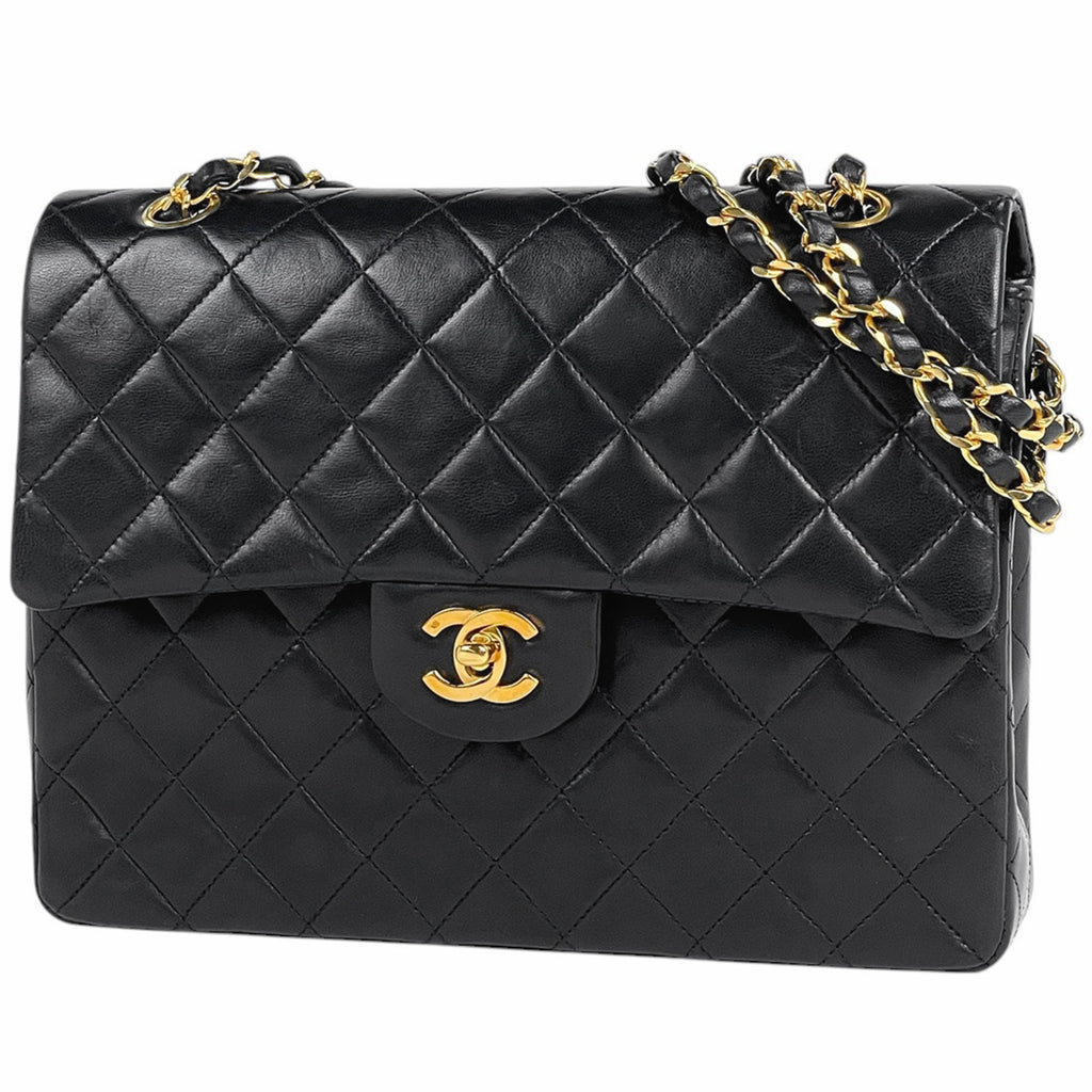 【在庫一掃】 【ジャンク品】シャネル マトラッセ Wフラップ チェーン ショルダーバッグ ココマーク ショルダーバッグ レザー ブラック レディース 【中古】 brbag