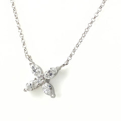 フラワーモチーフ デザインネックレス プラチナ ペンダント メレダイヤ 花 ネックレス Pt850 ダイヤモンド レディース 【中古】nbjwl