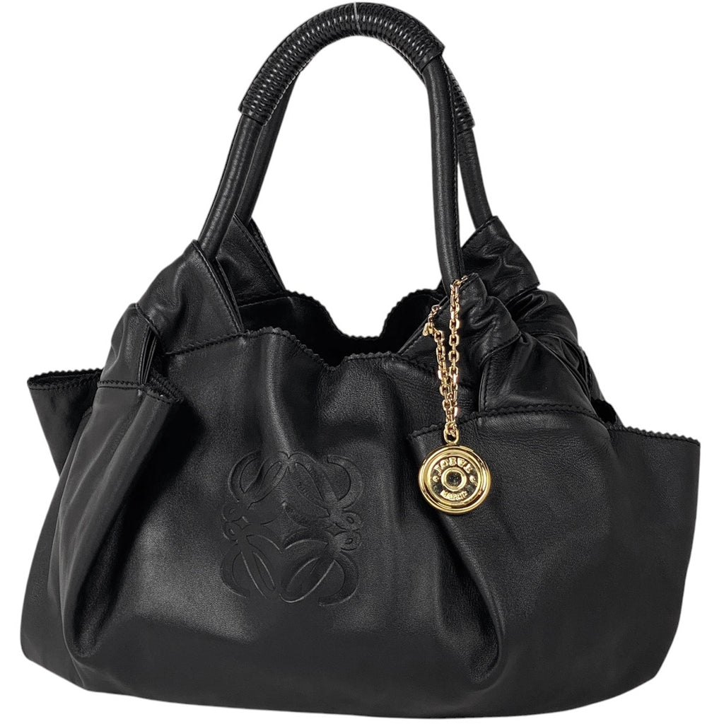 ロエベ ナッパアイレ アナグラム ハンドバッグ レザー ブラック レディース 【中古】brbag