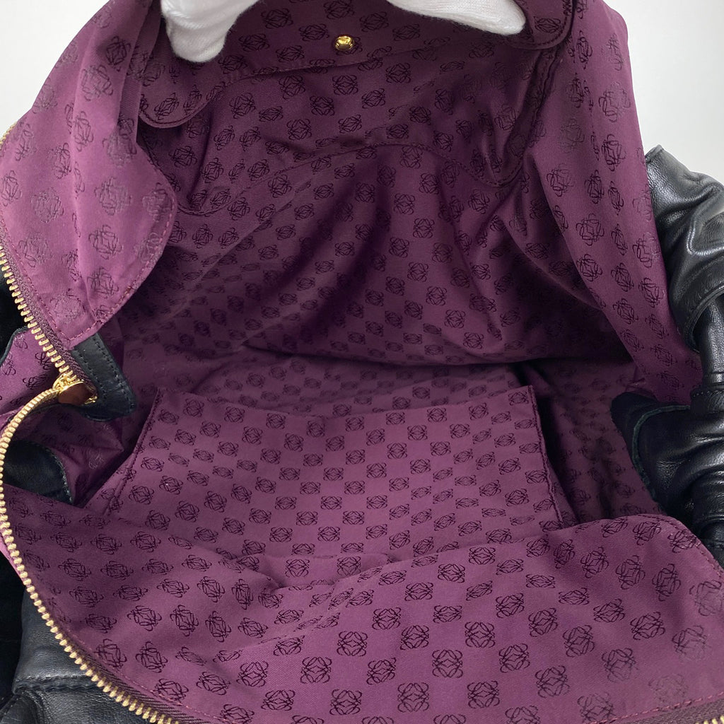 ロエベ ナッパアイレ アナグラム ハンドバッグ レザー ブラック レディース 【中古】brbag