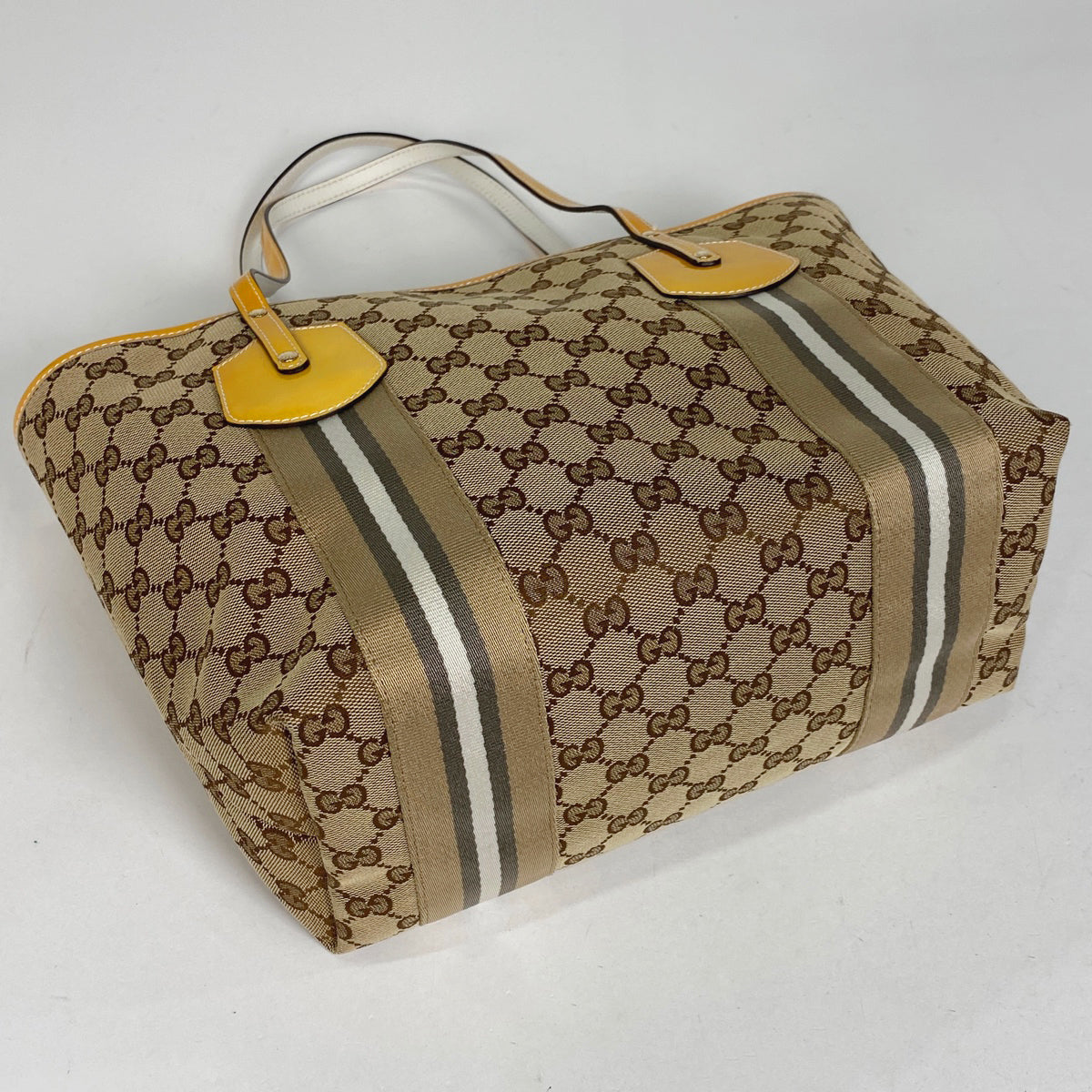 正規品グッチ シェリーライン トートバッグ GG柄キャンパス 美品】GUCCI トートバッグ GG柄 キャンバス シェリーライン レザー