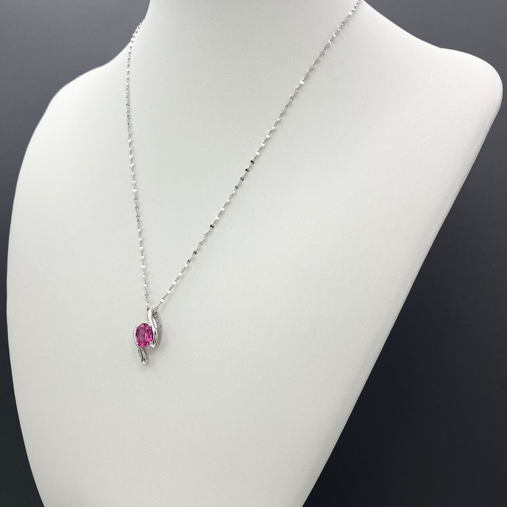 ピンクスピネル デザインネックレス WG ホワイトゴールド ペンダント メレダイヤ ネックレス K18 WG ピンクスピネル レディース 【中古】nbjwl