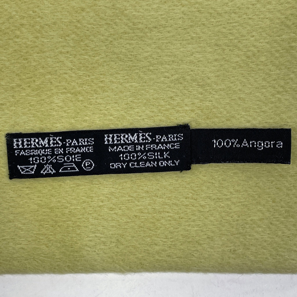 エルメス ロゴ マフラー H柄 フリンジ リバーシブル マフラー シルク アンゴラ ライトグリーン レディース 【中古】brbag