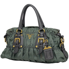 プラダ ロゴ ハンドバッグ ギャザー 2WAY ショルダーバッグ カーキ ハンドバッグ ナイロン グリーン BN1407 レディース 【中古】