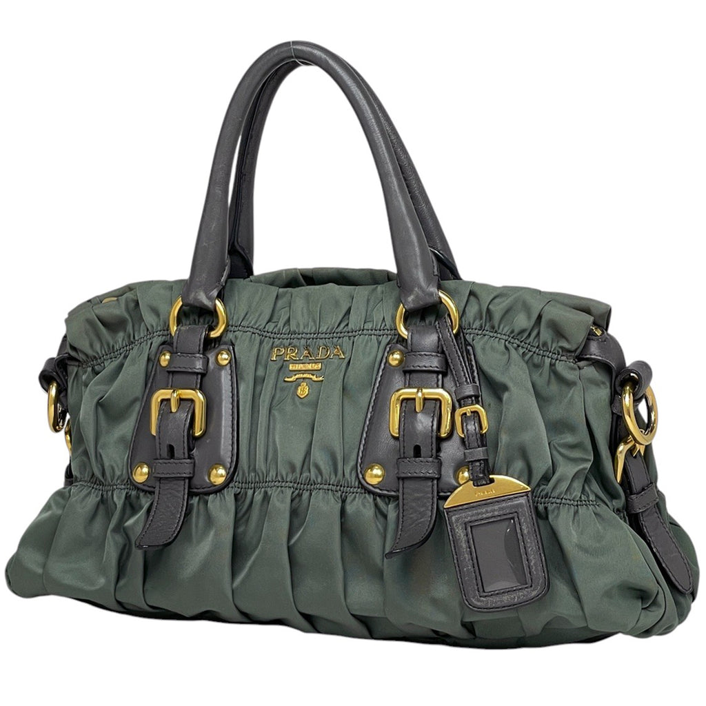 プラダ ロゴ ハンドバッグ ギャザー 2WAY ショルダーバッグ カーキ ハンドバッグ ナイロン グリーン BN1407 レディース 【中古】 brbag