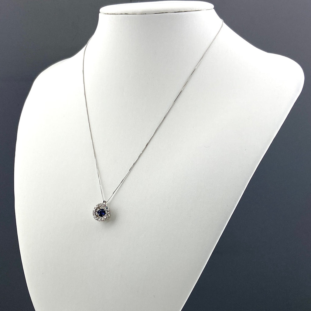 サファイア デザインネックレス プラチナ ペンダント メレダイヤ ダイヤモンド ネックレス Pt900 Pt850 サファイア レディース 【中古】 
 ラッピング可