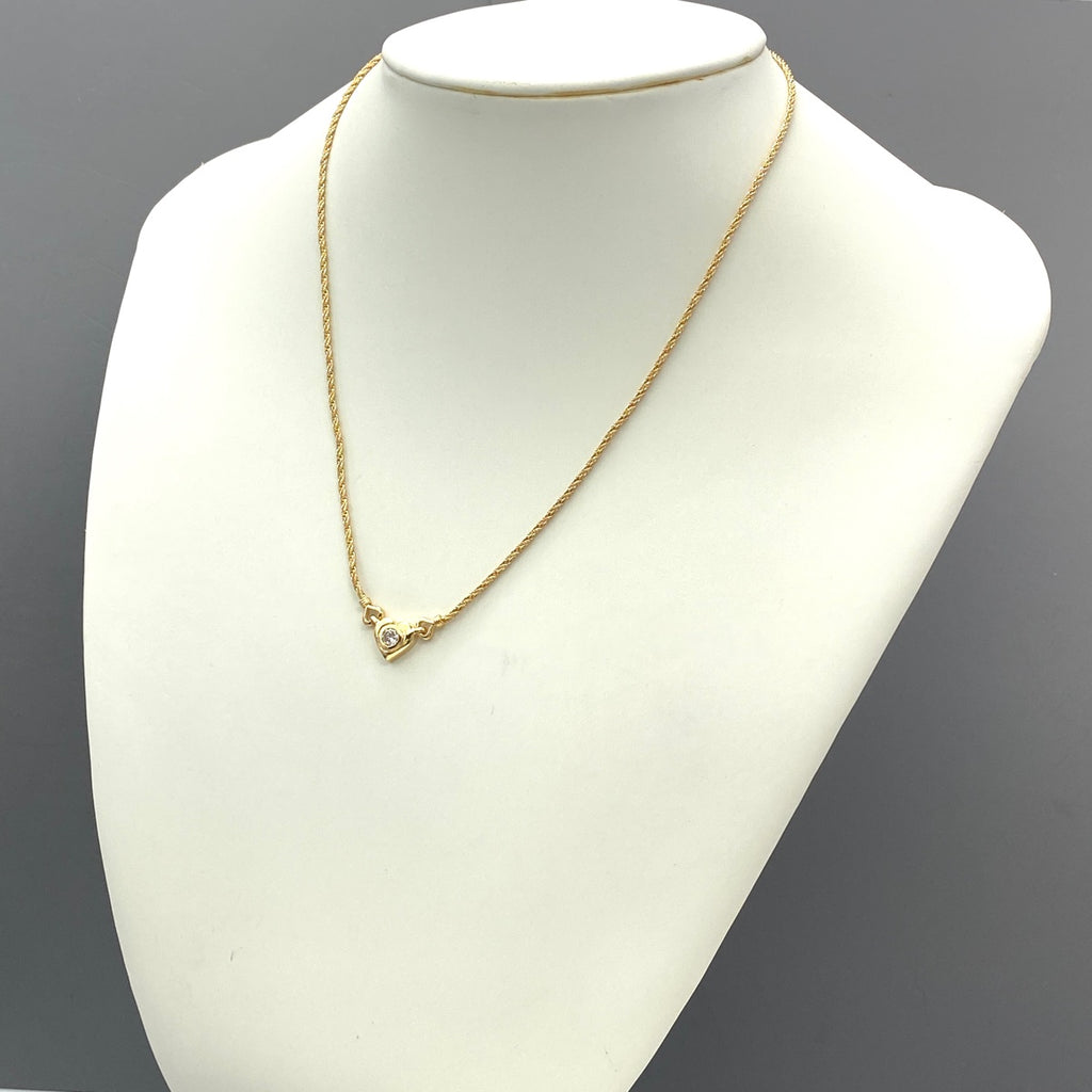 ハートモチーフ ネックレス YG イエローゴールド ペンダント ダイヤモンド ネックレス K18 ダイヤモンド レディース 【中古】nbjwl