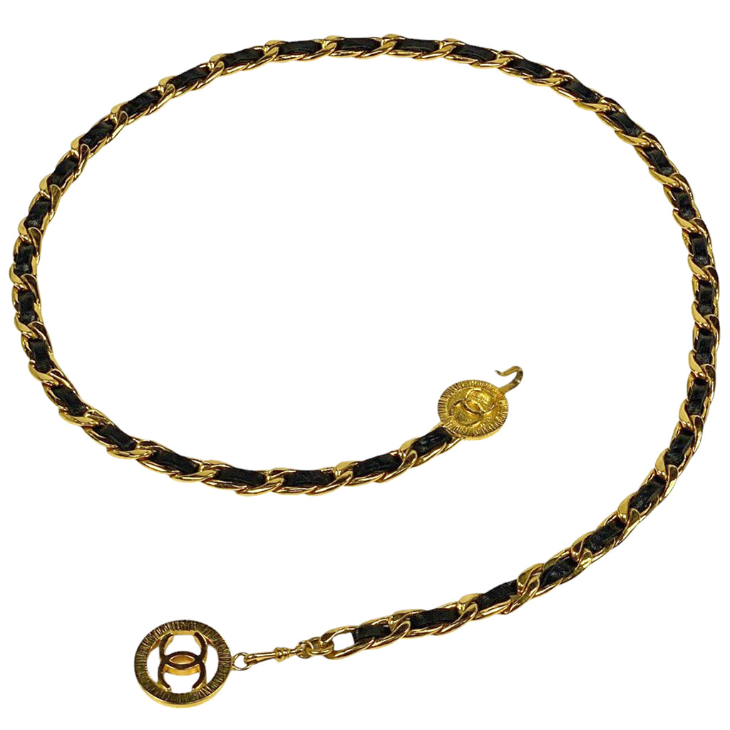 CHANEL  ベルト　ココマーク　カンボンライン レザー　ゴールドチェーン バイセル公式】シャネル ココマーク チェーン ベルト CC ベルト