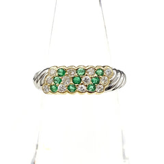 エメラルド デザインリング プラチナ YG イエローゴールド メレダイヤ 指輪 リング 11号 Pt900 K18 エメラルド レディース 【中古】nbjwl