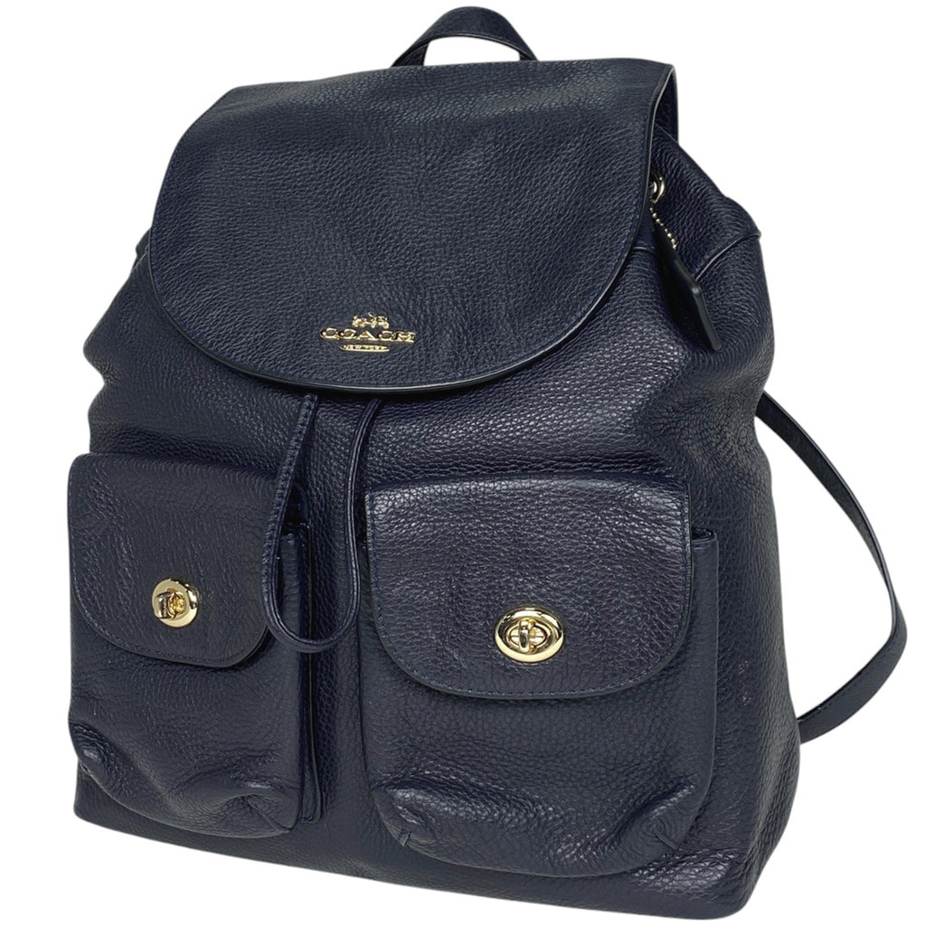 コーチ ロゴ リュックサック バックパック デイパック リュック レザー ネイビー F37410 レディース 【中古】brbag