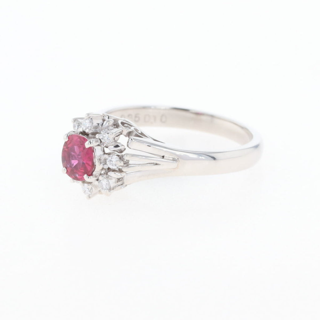 ルビー デザインリング プラチナ 指輪 メレダイヤ リング 9.5号 Pt900 ルビー ダイヤモンド レディース 【中古】nbjwl