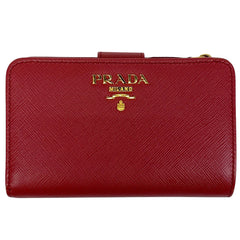 プラダ ロゴ 二つ折り 財布 L字ファスナー 二つ折り財布 サフィアーノレザー レッド 1ML225 レディース 【中古】brbag