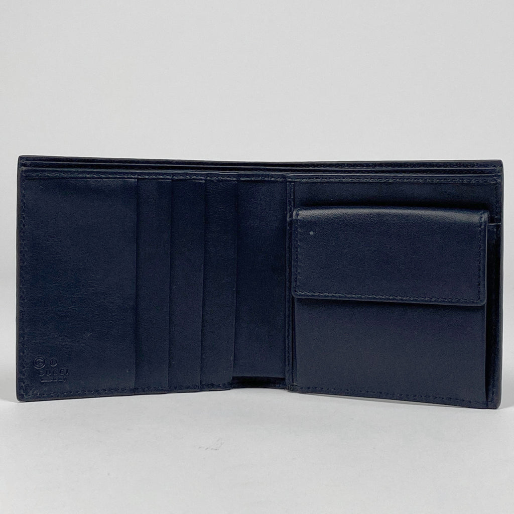グッチ マイクログッチシマ 二つ折り 財布 シグネチャー シマレザー ネイビー 150413 メンズ 【中古】brbag
