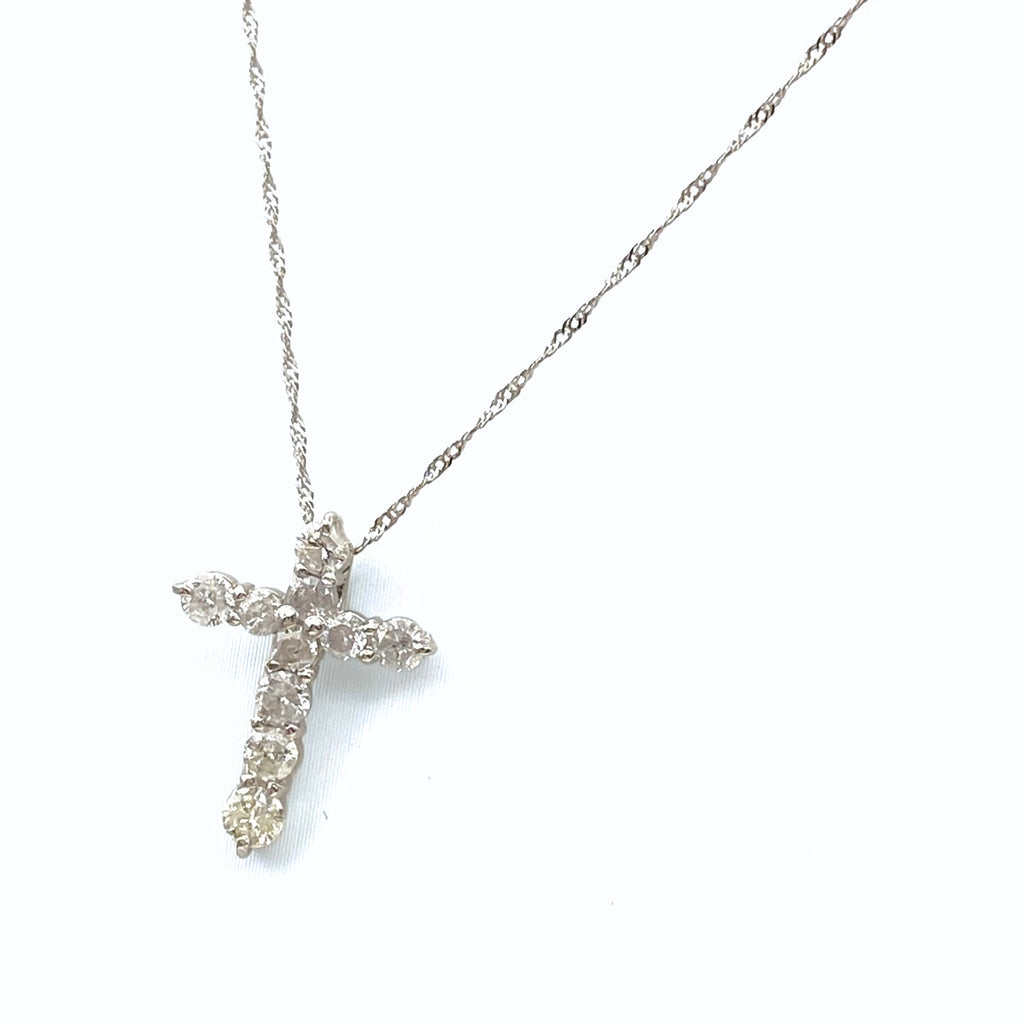 クロスモチーフ デザインネックレス プラチナ ペンダント メレダイヤ 十字架 ネックレス Pt900 Pt850 ダイヤモンド レディース 【中古】nbjwl