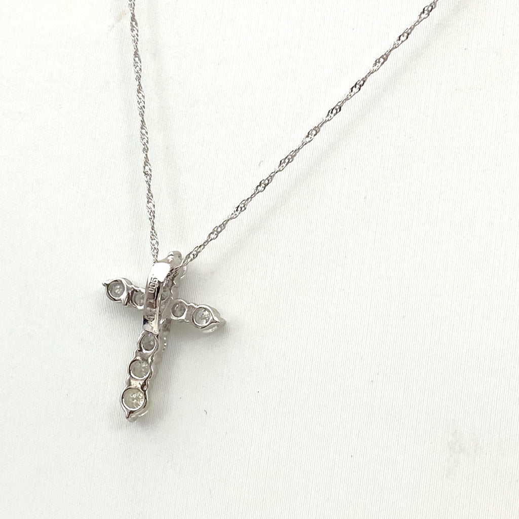 クロスモチーフ デザインネックレス プラチナ ペンダント メレダイヤ 十字架 ネックレス Pt900 Pt850 ダイヤモンド レディース 【中古】nbjwl
