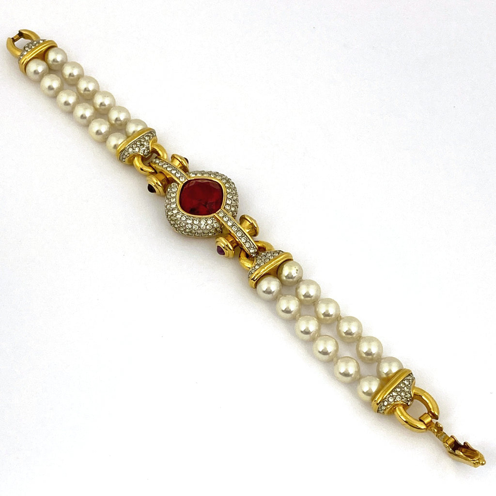 スワロフスキー フェイクパール ブレスレット カラーストーン ブレスレット レディース 【中古】bracc