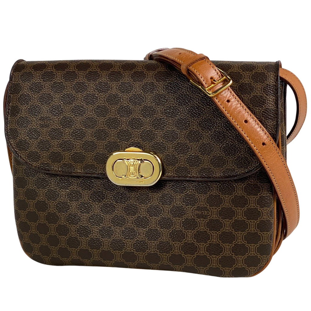 セリーヌ マカダム柄 ショルダーバッグ 斜め掛け ショルダーバッグ コーティングキャンバス ブラウン レディース 【中古】brbag