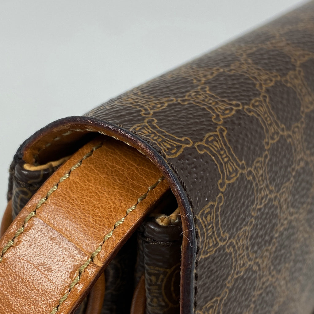 セリーヌ マカダム柄 ショルダーバッグ 斜め掛け ショルダーバッグ コーティングキャンバス ブラウン レディース 【中古】brbag