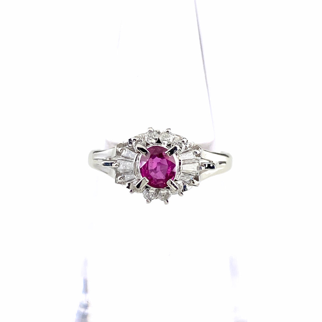 ルビー デザインリング プラチナ 指輪 メレダイヤ リング 9号 Pt900 ルビー ダイヤモンド レディース 【中古】nbjwl
