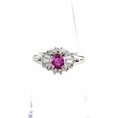 ルビー デザインリング プラチナ 指輪 メレダイヤ リング 9号 Pt900 ルビー ダイヤモンド レディース 【中古】nbjwl