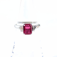 レッドトルマリン デザインリング プラチナ 指輪 メレダイヤ リング 13号 Pt900 ダイヤモンド レッドトルマリン レディース 【中古】nbjwl