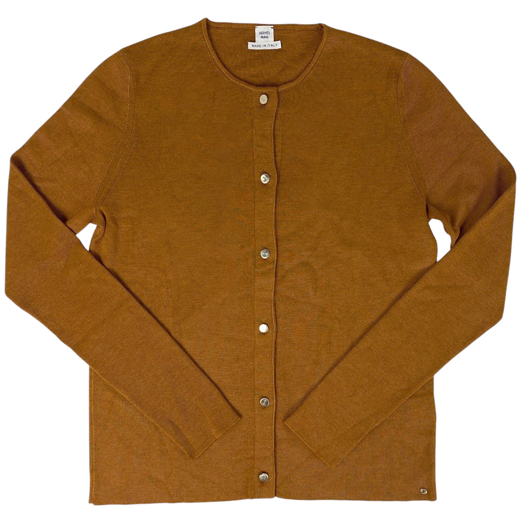 エルメス セリエ カーディガン 長袖 ラウンドネック トップス カーディガン カシミヤ シルク ブラウン レディース 【中古】