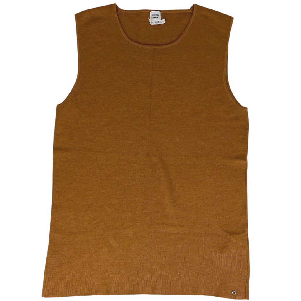 エルメス セリエ ニット タンクトップ ラウンドネック トップス タンクトップ カシミヤ 絹 ブラウン レディース 【中古】