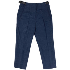 エルメス サイドベルト クロップドパンツ 7分丈 センタープレス ボトムス パンツ 麻 綿 ブルー レディース 【中古】