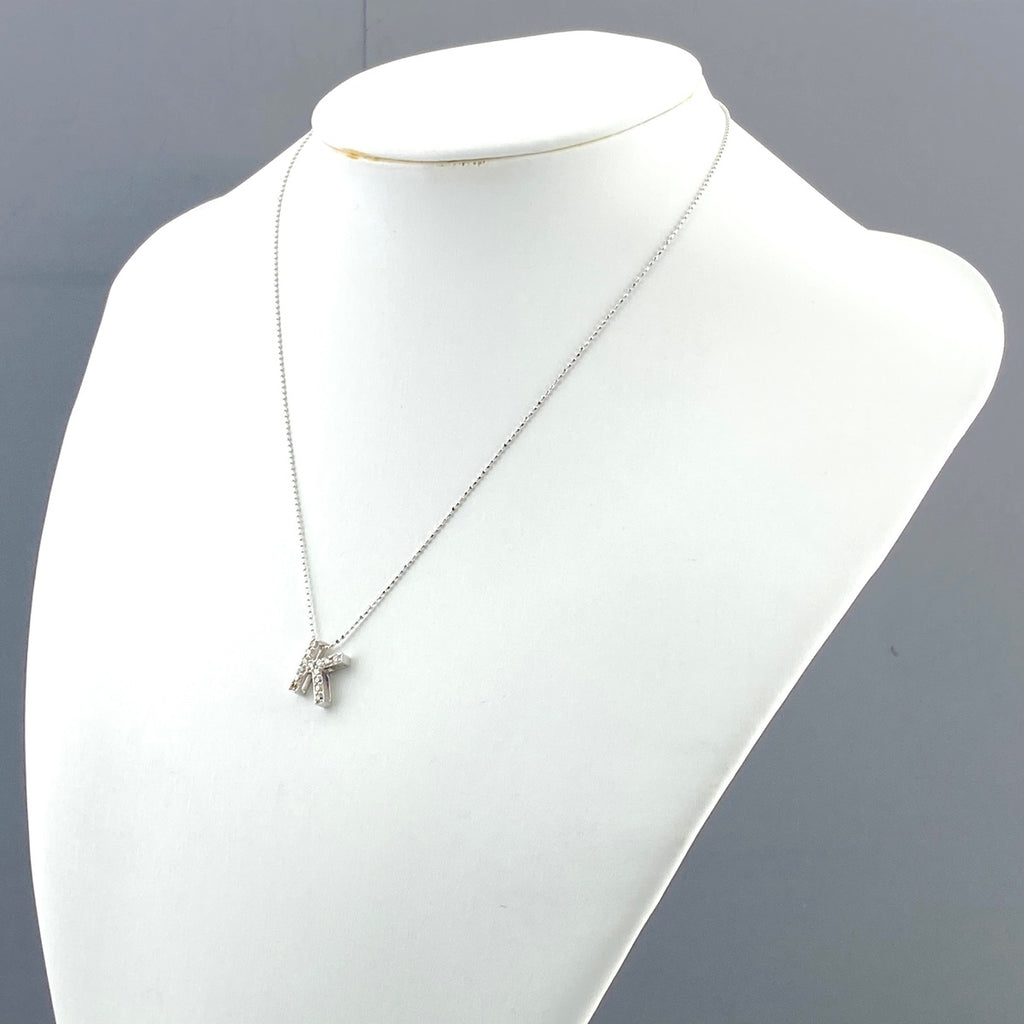 【在庫一掃】 アルファベットモチーフ デザインネックレス WG ホワイトゴールド ペンダント メレダイヤ 750 K ネックレス K18 WG ダイヤモンド レディース 【中古】 nbjwl
