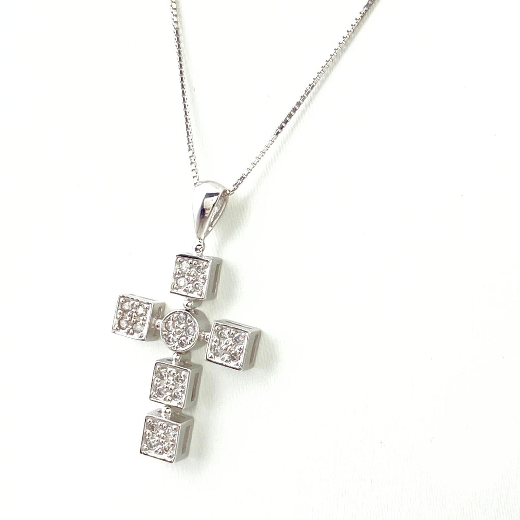 クロスモチーフ デザインネックレス WG ホワイトゴールド ペンダント メレダイヤ 十字架 ネックレス K18 WG ダイヤモンド レディース 【中古】nbjwl