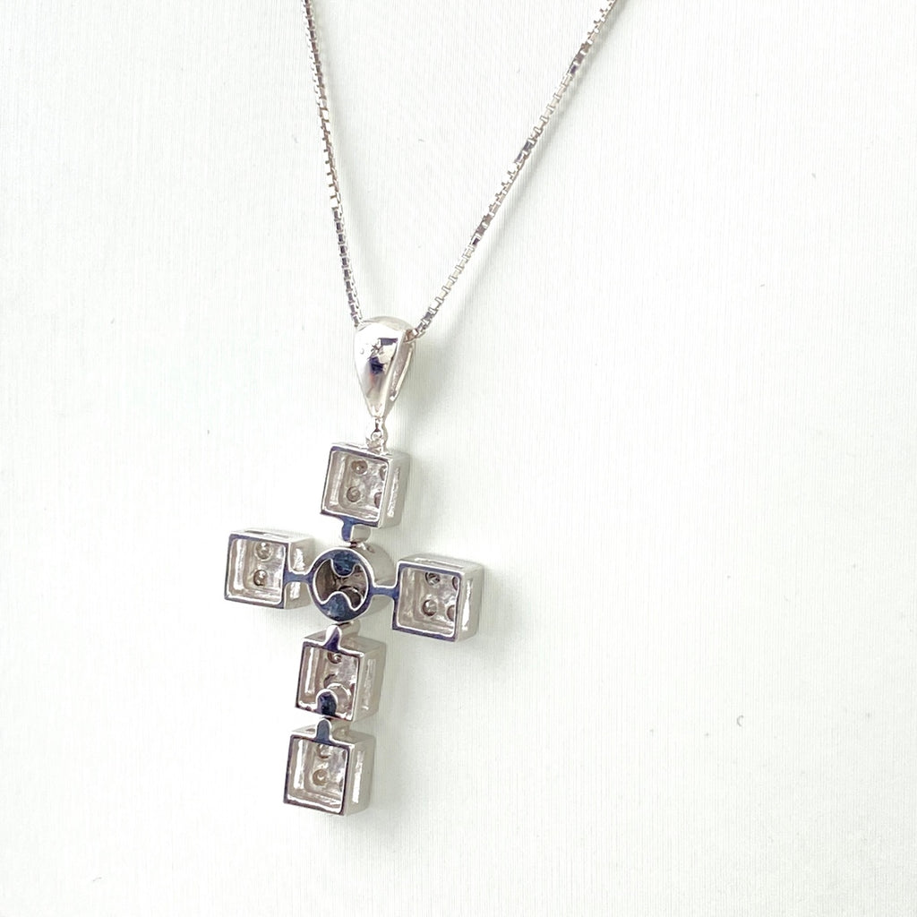 クロスモチーフ デザインネックレス WG ホワイトゴールド ペンダント メレダイヤ 十字架 ネックレス K18 WG ダイヤモンド レディース 【中古】nbjwl
