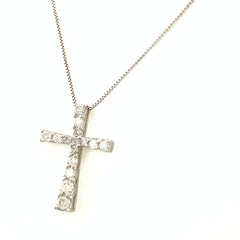 クロスモチーフ デザインネックレス プラチナ ペンダント メレダイヤ 十字架 ネックレス Pt900 Pt850 ダイヤモンド レディース 【中古】nbjwl